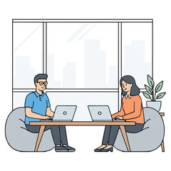 Modern Office Work Vector Illustration