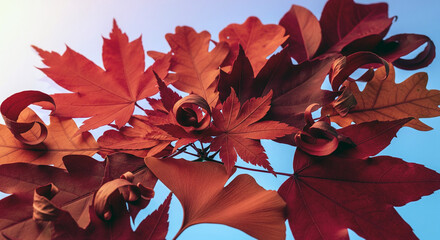 Pattern of dry maple leaves on a colorful background