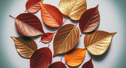 Pattern of dry maple leaves on a colorful background