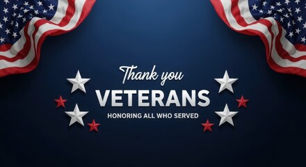 Veterans Day background with American flag, stars, and 'Thank You Veterans' message