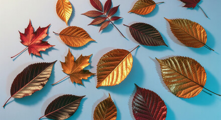 Pattern of dry maple leaves on a colorful background
