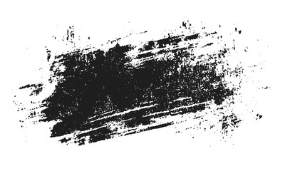 Grunge brush badge with hand drawn paint stroke texture, Black ink brushstroke with visible splashes on white background