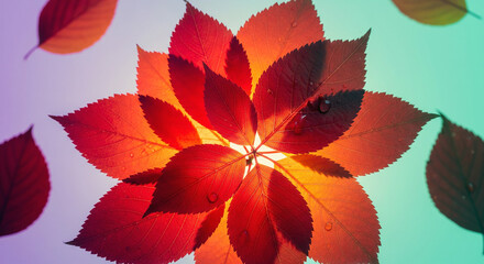 Pattern of dry maple leaves on a colorful background
