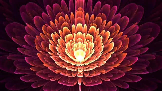 Abstract Fractal Flower Bloom with Vibrant Orange and Pink Petals