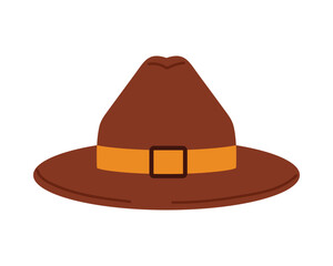 Classic brown Canadian Mountie hat with yellow band isolated on white background vector illustration