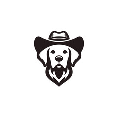 Creative vector logo of a dog wearing a cowboy hat, representing loyalty, adventure, and western style