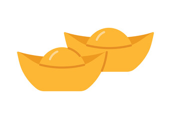 Two traditional Chinese gold ingots isolated on white background for prosperity and celebration vector illustration