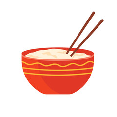 Isolated red Chinese rice bowl with chopsticks on white background for Asian food concepts vector illustration