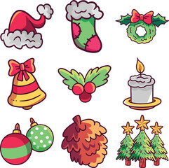 Merry Christmas Holiday Icon Set Vector Art Illustration for Festive Post Gift Wishes Design