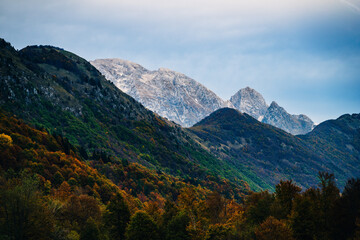 Autumn magic in the Julian Alps. Resia Valley, the woods on the border between Italy and Slovenia.