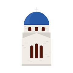 Minimal flat design of a Cyprus church with blue dome on white isolated background vector illustration