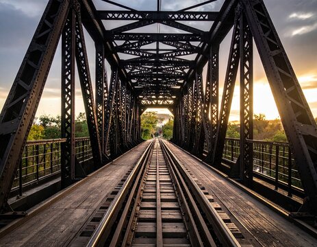 Sunset View from a Metal Railroad Bridge - Powered by Adobe