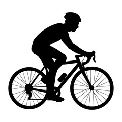 Fototapeta premium Silhouette of a cyclist wearing a helmet riding a road bicycle on a white background