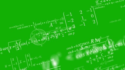 Math equations Background Greenscreen effect Chromakey. Math and physics formulas. Seamless loop. Camera flies through mathematics equations. Calculations and Mathematical analysis. Cognitive process. - Powered by Adobe