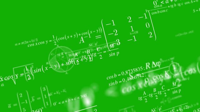 Math equations Background Greenscreen effect Chromakey. Math and physics formulas. Seamless loop. Camera flies through mathematics equations. Calculations and Mathematical analysis. Cognitive process. - Powered by Adobe