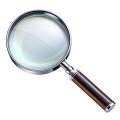 Magnifying glass with a brown wooden handle isolated on transparent background, a tool for seeing small details clearly