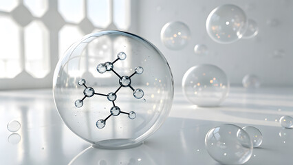 Transparent molecule molecular structure chemical model scientific concept 3d render clear