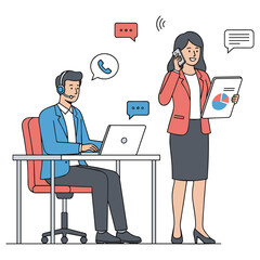 Customer Service Team Vector Illustration