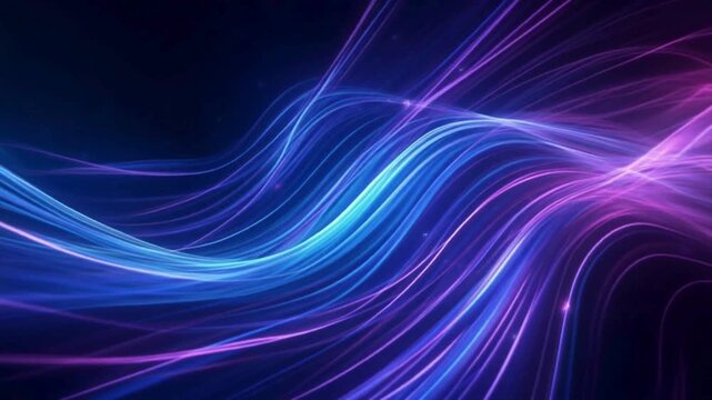 Futuristic energy wave animation, glowing blue violet motion background with particle trails, cinematic light flow