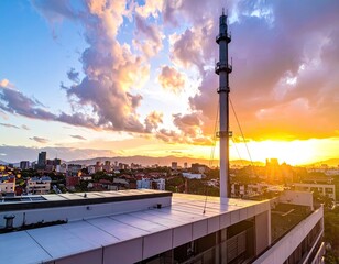 Sunset Cityscape with Minaret Silhouette