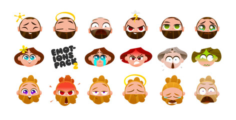 Cute Chibi Character Heads with Expressive Emotions. Perfect for Stickers, UI Avatars, and Creative Design Projects. Vector Illustration Set for Diverse Cartoon Expressions.