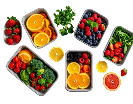 Fresh fruit and vegetables prepared for healthy meal prep