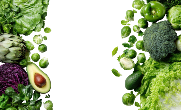 Fresh green vegetables arranged with copy space