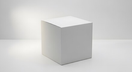 A simple white cube isolated on white background in studio shot for product mockup