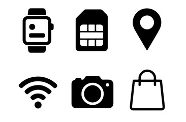 set of icons camera, smartwatch, SIM card