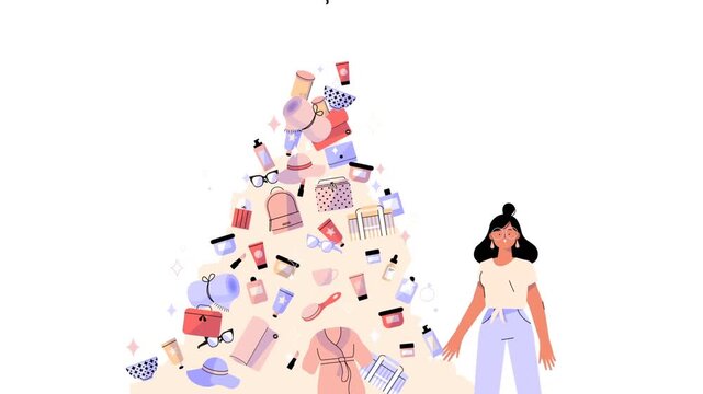 Shopping pile animation showing retail consumption and marketing promotion concept