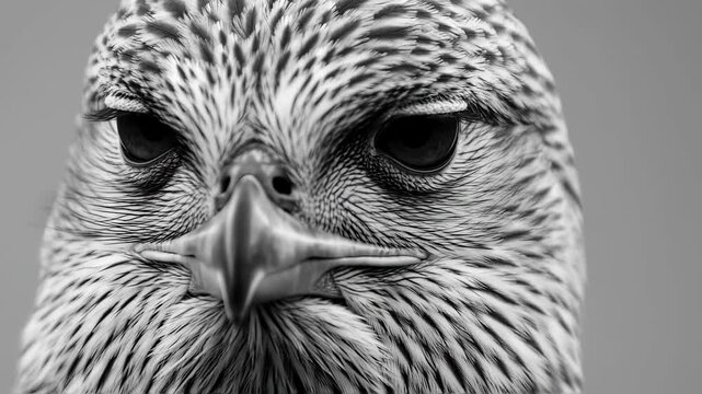 Majestic Falcon Gaze: Intense Black and White Portrait Close-Up
