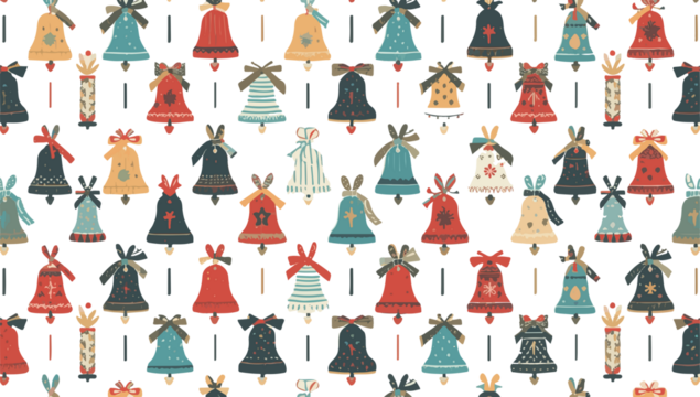  illustration template featuring a christmas bell pattern with a modern flat design aesthetic, incorporating simple shapes and bold lines with png Transparent 