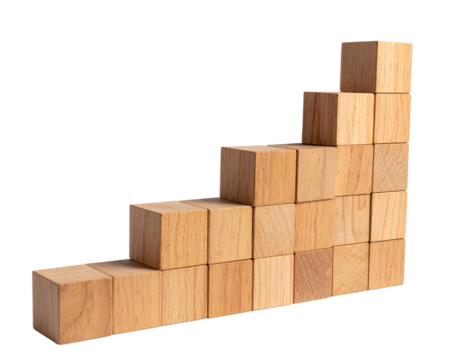 Wooden blocks stacked in a staircase pattern against a black background