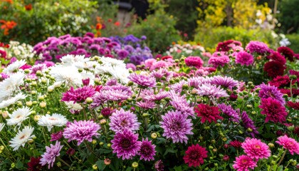 Vibrant flower bed in fall colors