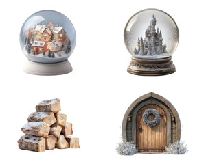 Winter snow globe cozy cottage Set