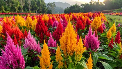 Vibrant flower field in various colors