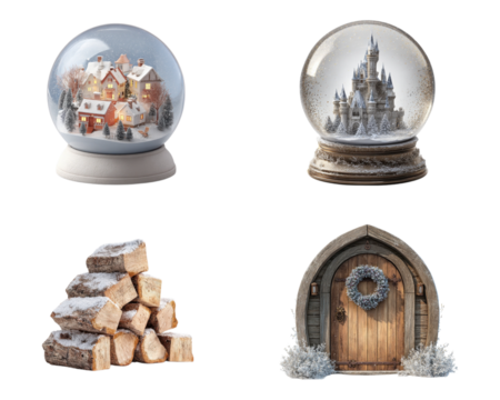 Winter snow globe cozy cottage Set - Powered by Adobe