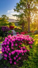 Vibrant garden at sunset