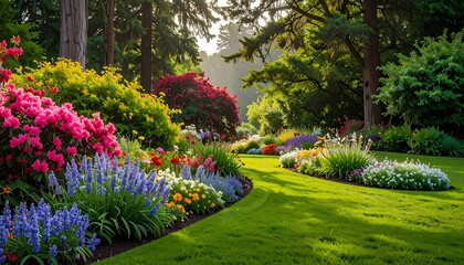 Vibrant garden path bathed in sunlight