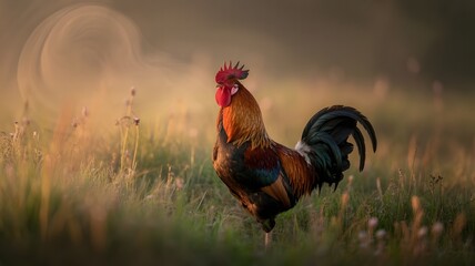 Majestic rooster standing proudly in a grassy field