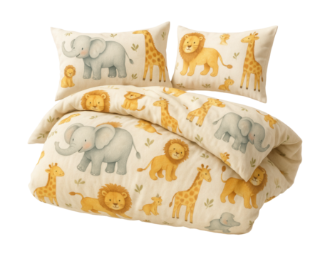 Organic cotton kids' bedding featuring animal prints for an eco-friendly nursery.