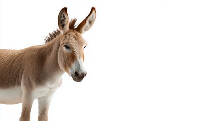 Fototapeta premium Unique brown donkey standing against a white background in a minimalistic style