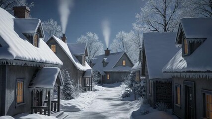Enchanting winter village scene with snow covered houses, an idyllic holiday concept for White Christmas and cozy season - Powered by Adobe
