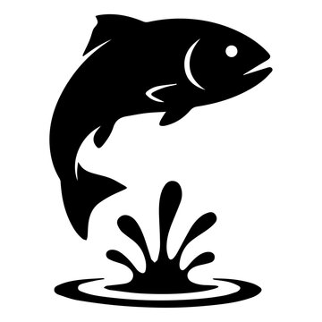 Black and White Silhouette Icon of a Leaping Fish