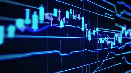 Blurry blue digital stock market charts on dark futuristic background. - Powered by Adobe
