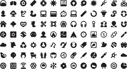 Black and white alphabet icons set for web and business design includes vector symbols like home, phone, camera, and arrow for website and social media networks