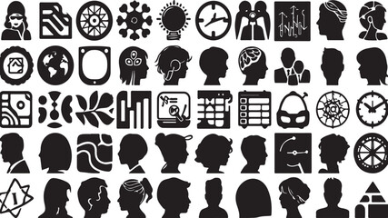 Black vector silhouettes of people icons set illustration design