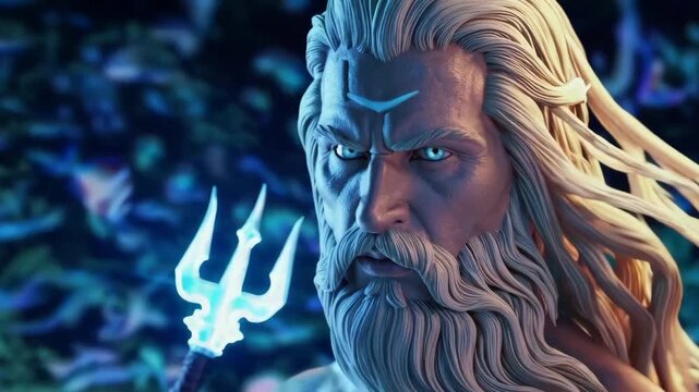 Poseidon, mythical Greek god of the sea, ruling underwater kingdom.