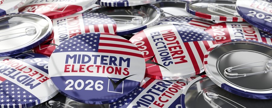 USA midterm elections 2026 round badges - 3D illustration