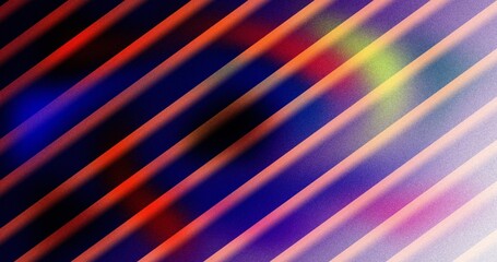 High-contrast diagonal stripes with vibrant purple and orange glow.